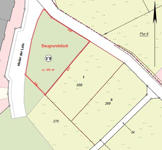 Bild vergrößern: Auf dem Foto ist der Verkaufslageplan der Baugrundstücke "Hinter der Laie" in Bad Berleburg-Aue abgebildet. 

Das Gesamtgrundstück ist in drei Einzelgrundstücke aufgeteilt. Derzeit sind zwei der drei Grundstücke reserviert.