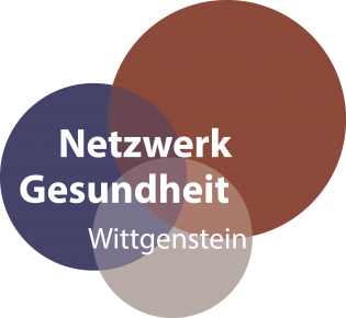 Bild vergrößern: Im Bild sieht man das Logo von Netzwerk Gesundheit Wittgenstein. Drei Kreise die ineinander übergreifen in den Farben blau, orange und apricot