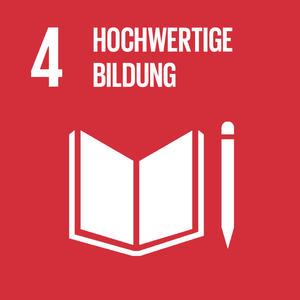 Bild vergrößern: Logo des vierten Ziels für nachhaltige Entwicklung: Hochwertige Bildung. Dieses stellt ein Piktogramm eines Buches und eines Stiftes dar.