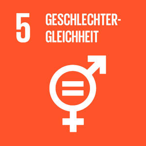 Bild vergrößern: Logo des fünften Ziels für nachhaltige Entwicklung: Gleichberechtigung Dieses stellt ein Piktogramm der zwei Gendersymbole dar, die in der Mitte mit einem Gleichzeichen verbunden sind.