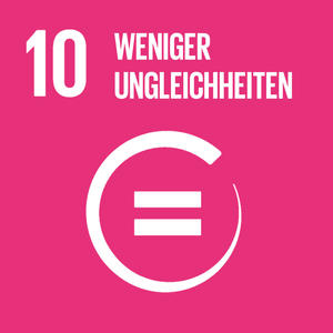 Bild vergrößern: Logo des zehnten Ziels für nachhaltige Entwicklung: Weniger Ungleichheit. Dieses stellt ein Piktogramm eines Kreises dar, der ein Gleichzeichen beinhaltet.