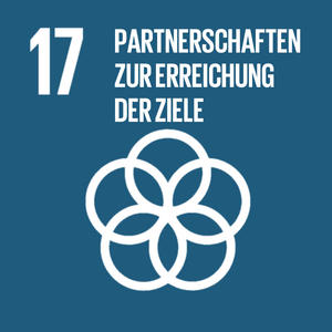 Bild vergrößern: Logo des 17. Ziels für nachhaltige Entwicklung: Partnerschaften zur Erreichung der Ziele. Dieses stellt ein Piktogramm von fünf ineinander greifenden Kreisen dar.